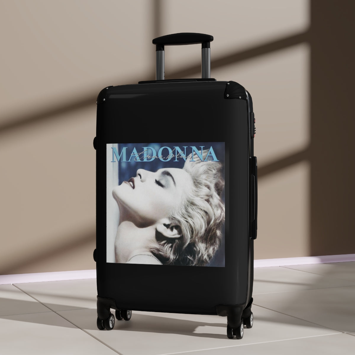 Getrott Madonna True Blue 1986 Black Cabin Suitcase Inner Pockets Extended Storage Adjustable Telescopic Handle Inner Pockets Double wheeled Polycarbonate Hard-shell Built-in Lock