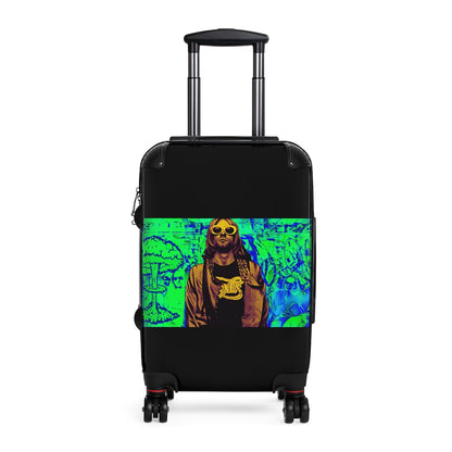 Getrott Nirvana Green Graffiti Kurt Cobain Punk Cabin Suitcase Extended Storage Adjustable Telescopic Handle Double wheeled Polycarbonate Hard-shell Built-in Lock-Bags-Geotrott