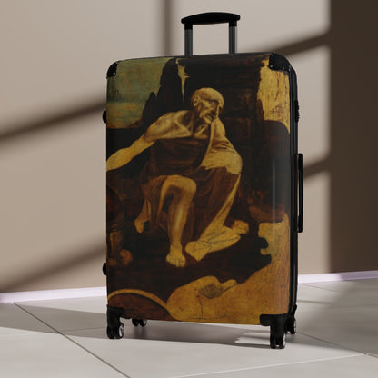 Getrott Saint Jerome in the Wilderness by Leonardo Da Vinci Black Cabin Suitcase Extended Storage Adjustable Telescopic Handle Double wheeled Polycarbonate Hard-shell Built-in Lock-Bags-Geotrott