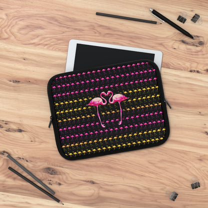 Getrott Pink Yellow Flamingos Kissing Pattern Black Laptop Sleeve-Laptop Sleeve-Geotrott