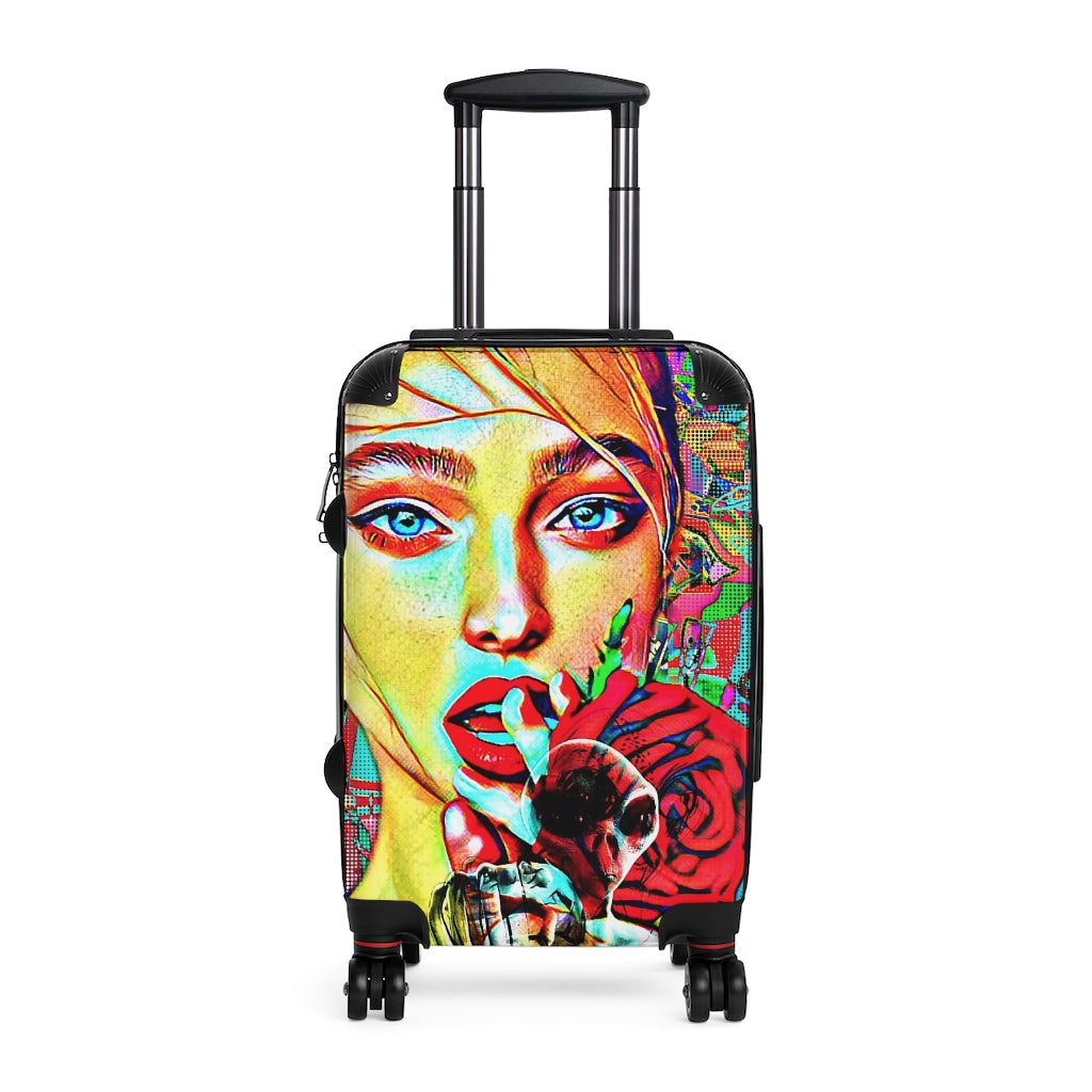 Getrott Beautiful Girl Kissing Alien Graffiti Cabin Suitcase Inner Pockets Extended Storage Adjustable Telescopic Handle Inner Pockets Double wheeled Polycarbonate Hard-shell Built-in Lock