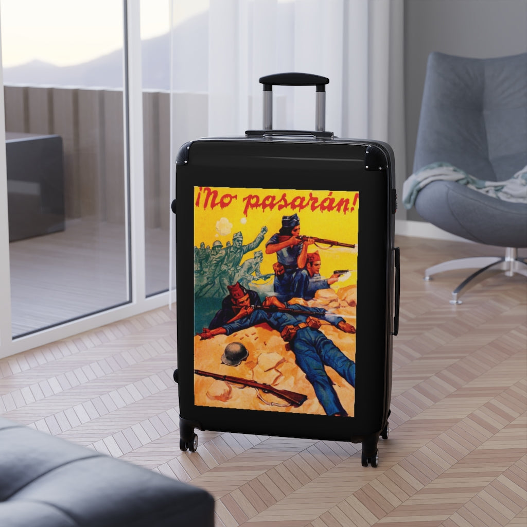 Getrott No Pasaran Spanish Civil War World Classic Poster Black Cabin Suitcase Inner Pockets Extended Storage Adjustable Telescopic Handle Inner Pockets Double wheeled Polycarbonate Hard-shell Built-in Lock