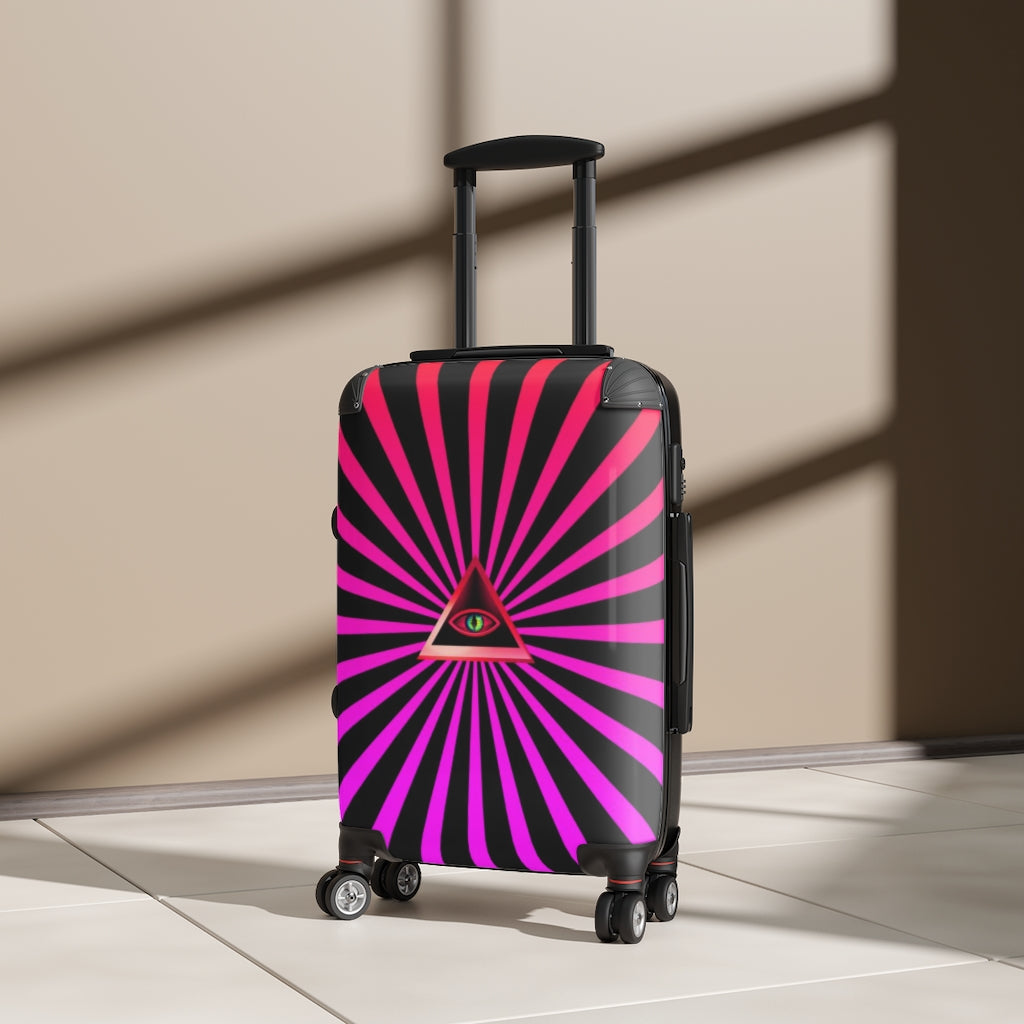 Getrott Pink Illuminati Eye with Rays Art Cabin Luggage Inner Pockets Extended Storage Adjustable Telescopic Handle Inner Pockets Double wheeled Polycarbonate Hard-shell Built-in Lock