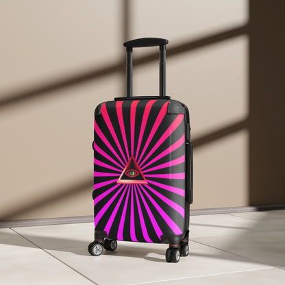 Getrott Pink Illuminati Eye with Rays Art Cabin Luggage Extended Storage Adjustable Telescopic Handle Double wheeled Polycarbonate Hard-shell Built-in Lock-Bags-Geotrott