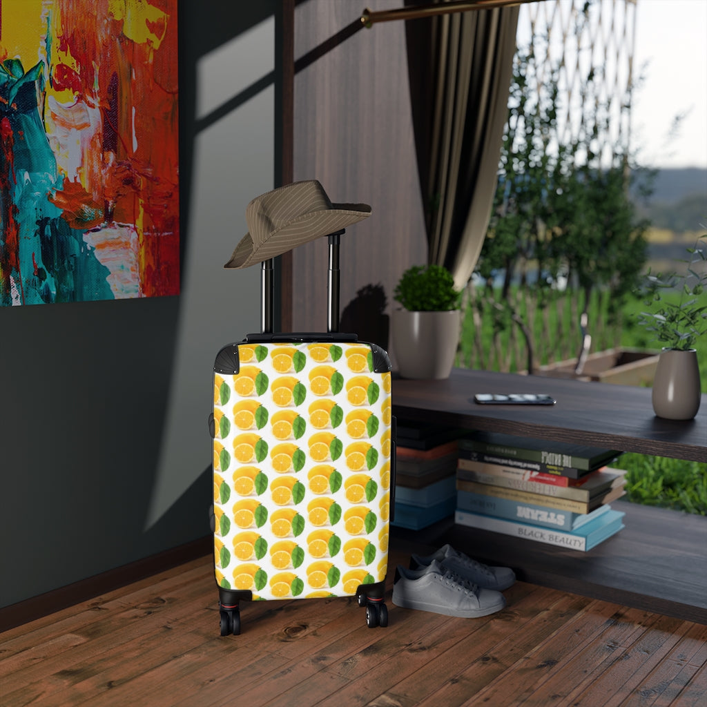 Getrott Lemons Fruit Print Pattern Cabin Suitcase Extended Storage Adjustable Telescopic Handle Double wheeled Polycarbonate Hard-shell Built-in Lock-Bags-Geotrott