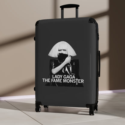 Getrott Lady Gaga The Fame Monster Black Cabin Suitcase Extended Storage Adjustable Telescopic Handle Double wheeled Polycarbonate Hard-shell Built-in Lock-Bags-Geotrott