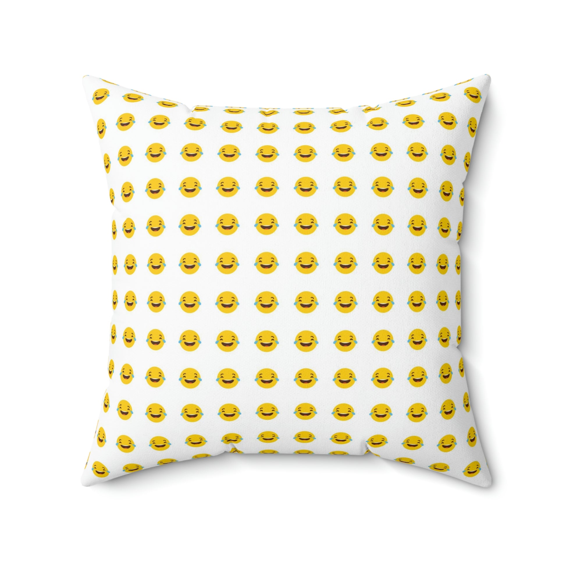 Geotrott Emojis Face with Tears of Joy White Spun Polyester Square Pillow