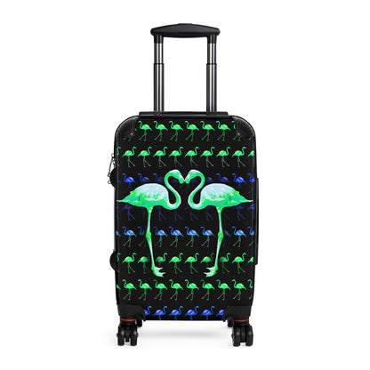 Getrott Green Flamingo Kissing Cabin Luggage Inner Pockets Extended Storage Adjustable Telescopic Handle Inner Pockets Double wheeled Polycarbonate Hard-shell Built-in Lock