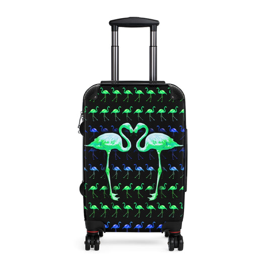 Getrott Green Flamingo Kissing Cabin Luggage Extended Storage Adjustable Telescopic Handle Double wheeled Polycarbonate Hard-shell Built-in Lock-Bags-Geotrott