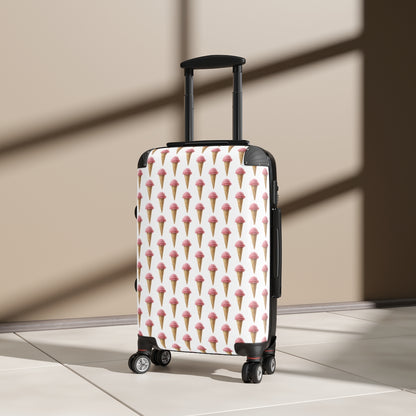 Getrott Ice Cream Cone Pink Print Pattern Cabin Suitcase Extended Storage Adjustable Telescopic Handle Double wheeled Polycarbonate Hard-shell Built-in Lock-Bags-Geotrott