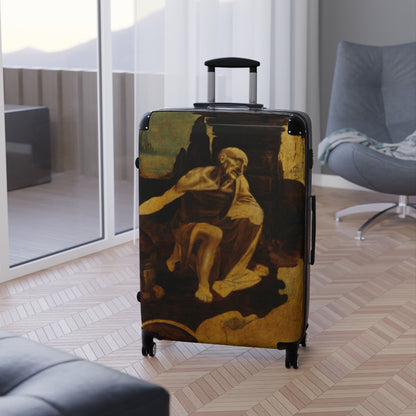 Getrott Saint Jerome in the Wilderness by Leonardo Da Vinci Black Cabin Suitcase Extended Storage Adjustable Telescopic Handle Double wheeled Polycarbonate Hard-shell Built-in Lock-Bags-Geotrott