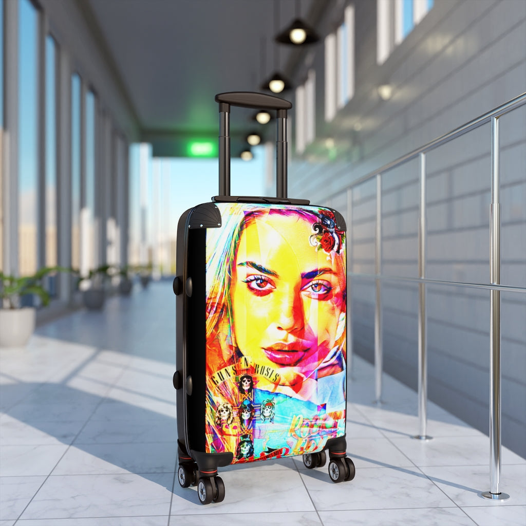 Getrott Ava Face Graffiti Art Cabin Suitcase Inner Pockets Extended Storage Adjustable Telescopic Handle Inner Pockets Double wheeled Polycarbonate Hard-shell Built-in Lock