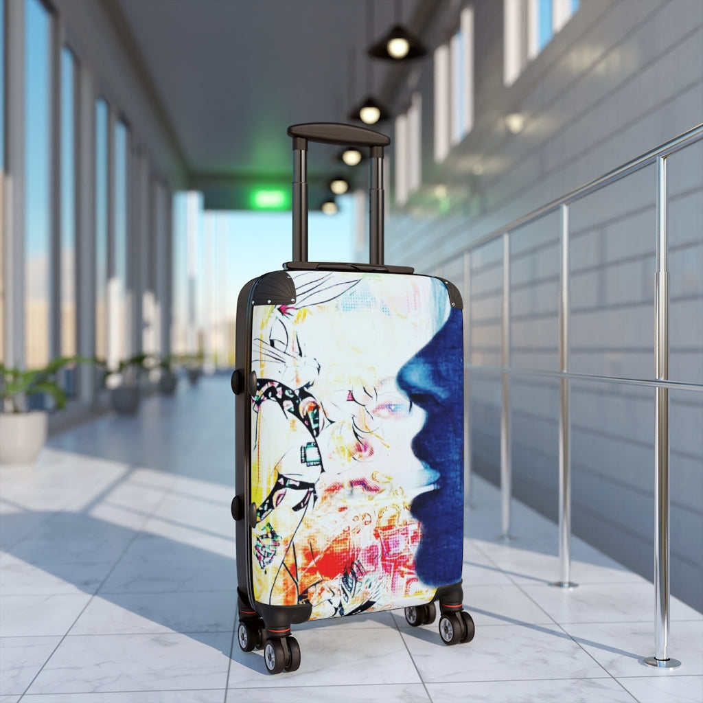 Getrott Eddy Bogaert Graffiti Art Girl Blue Face and Bugs Bunny Cabin Suitcase Inner Pockets Extended Storage Adjustable Telescopic Handle Inner Pockets Double wheeled Polycarbonate Hard-shell Built-in Lock