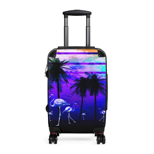 Getrott Blue Beach Flamingos Sunset Art Cabin Suitcase Extended Storage Adjustable Telescopic Handle Double wheeled Polycarbonate Hard-shell Built-in Lock-Bags-Geotrott