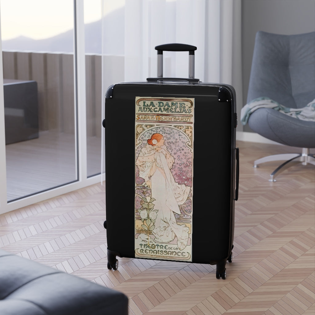 Getrott La Dame Aux Camelias Sarah Bernhardt World Classic Poster Black Cabin Suitcase Extended Storage Adjustable Telescopic Handle Double wheeled Polycarbonate Hard-shell Built-in Lock-Bags-Geotrott