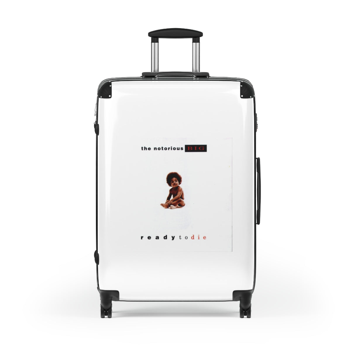 Getrott The Notorious BIG Ready To Die White Cabin Suitcase Inner Pockets Extended Storage Adjustable Telescopic Handle Inner Pockets Double wheeled Polycarbonate Hard-shell Built-in Lock