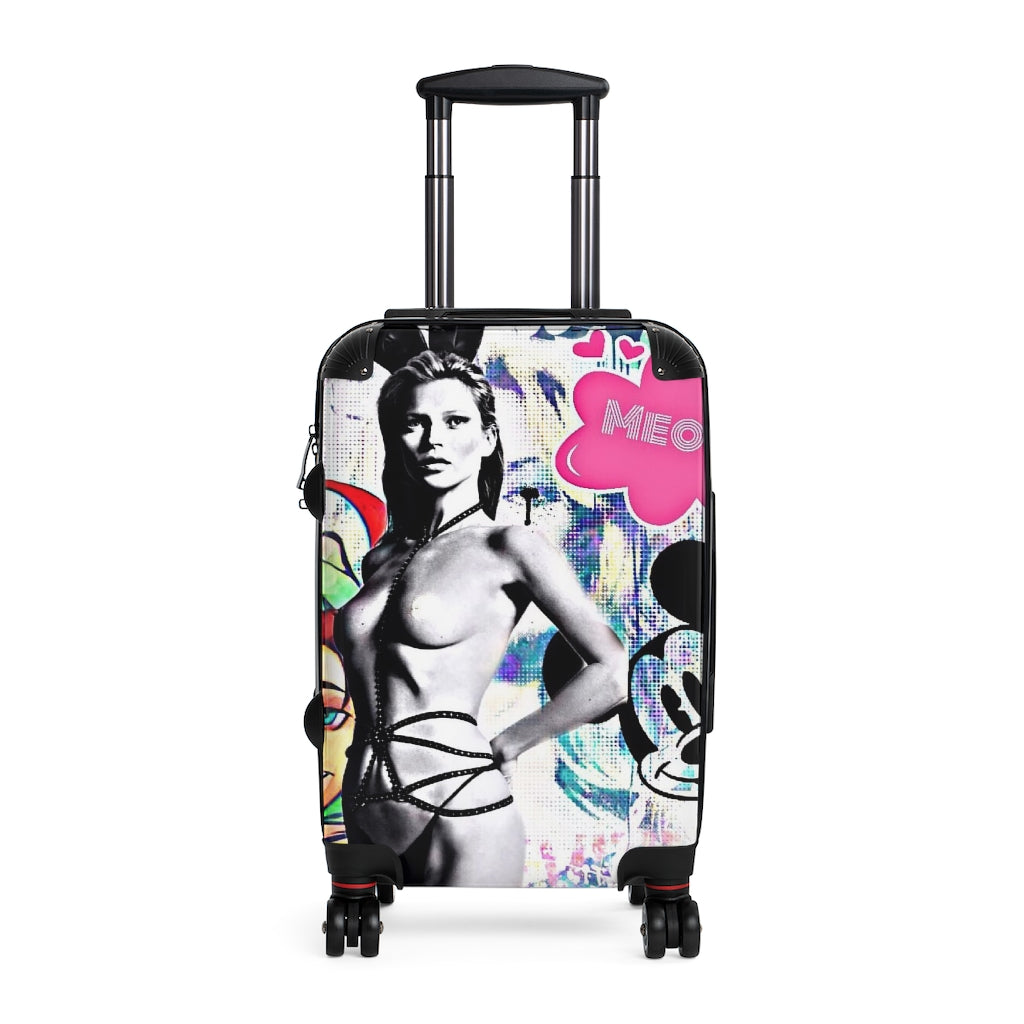 Getrott Kate Moss Bunny Art Cartoon Graffiti Cabin Suitcase Inner Pockets Extended Storage Adjustable Telescopic Handle Inner Pockets Double wheeled Polycarbonate Hard-shell Built-in Lock
