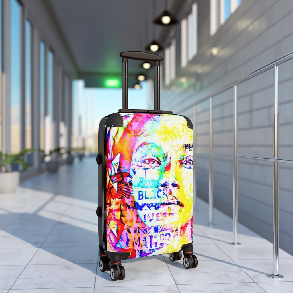 Getrott Black Lives Matter Girl Face Graffiti Art Cabin Suitcase Extended Storage Adjustable Telescopic Handle Double wheeled Polycarbonate Hard-shell Built-in Lock-Bags-Geotrott