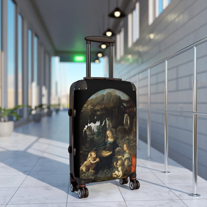 Getrott The Virgin of the Rocks by Leonardo Da Vinci Black Cabin Suitcase Extended Storage Adjustable Telescopic Handle Double wheeled Polycarbonate Hard-shell Built-in Lock-Bags-Geotrott