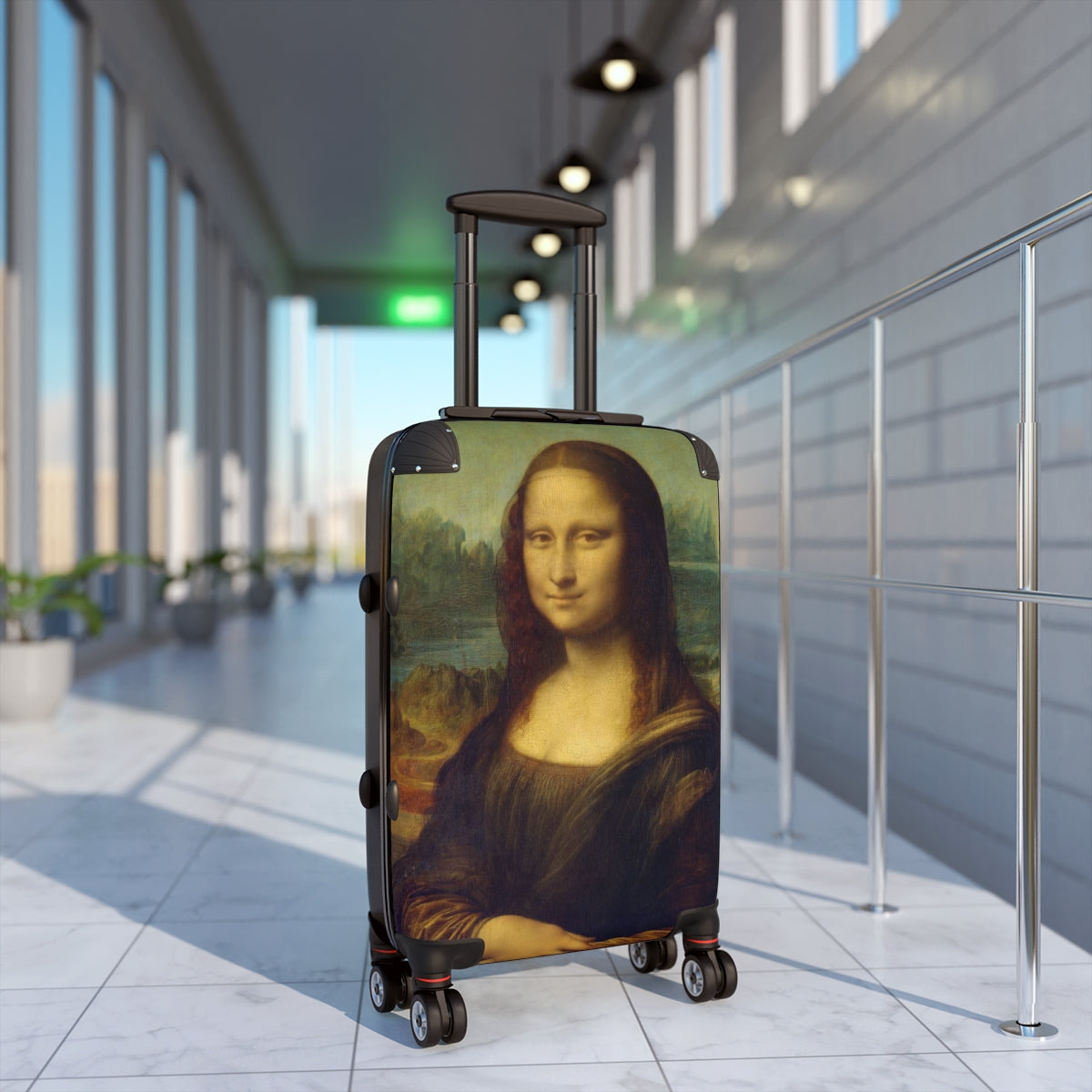 Getrott The Mona Lisa by Leonardo Da Vinci Black Cabin Suitcase Extended Storage Adjustable Telescopic Handle Double wheeled Polycarbonate Hard-shell Built-in Lock-Bags-Geotrott