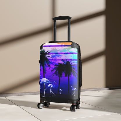 Getrott Blue Beach Flamingos Sunset Art Cabin Suitcase Inner Pockets Extended Storage Adjustable Telescopic Handle Inner Pockets Double wheeled Polycarbonate Hard-shell Built-in Lock