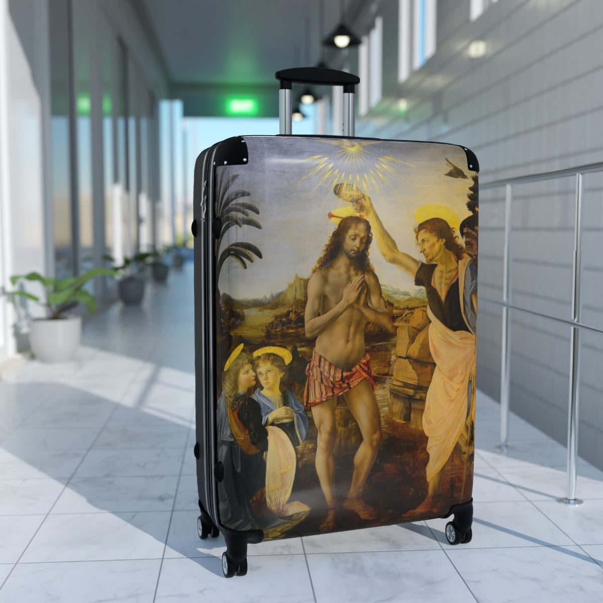 Getrott The Baptism of Christ (Verrocchio and Leonardo) Black Cabin Suitcase Extended Storage Adjustable Telescopic Handle Double wheeled Polycarbonate Hard-shell Built-in Lock-Bags-Geotrott