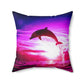 Dolphin Dream Flying Jumping Water Splater Pink Purple White Spun Polyester Square Pillow-Home Decor-Geotrott