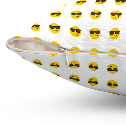 Geotrott Emojis Smiling Face with Sunglasses White Spun Polyester Square Pillow-Home Decor-Geotrott