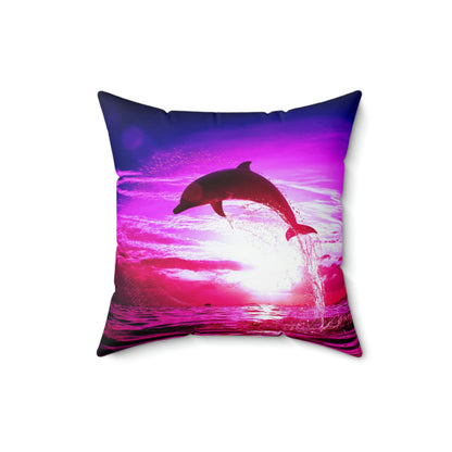 Dolphin Dream Flying Jumping Water Splater Pink Purple White Spun Polyester Square Pillow-Home Decor-Geotrott