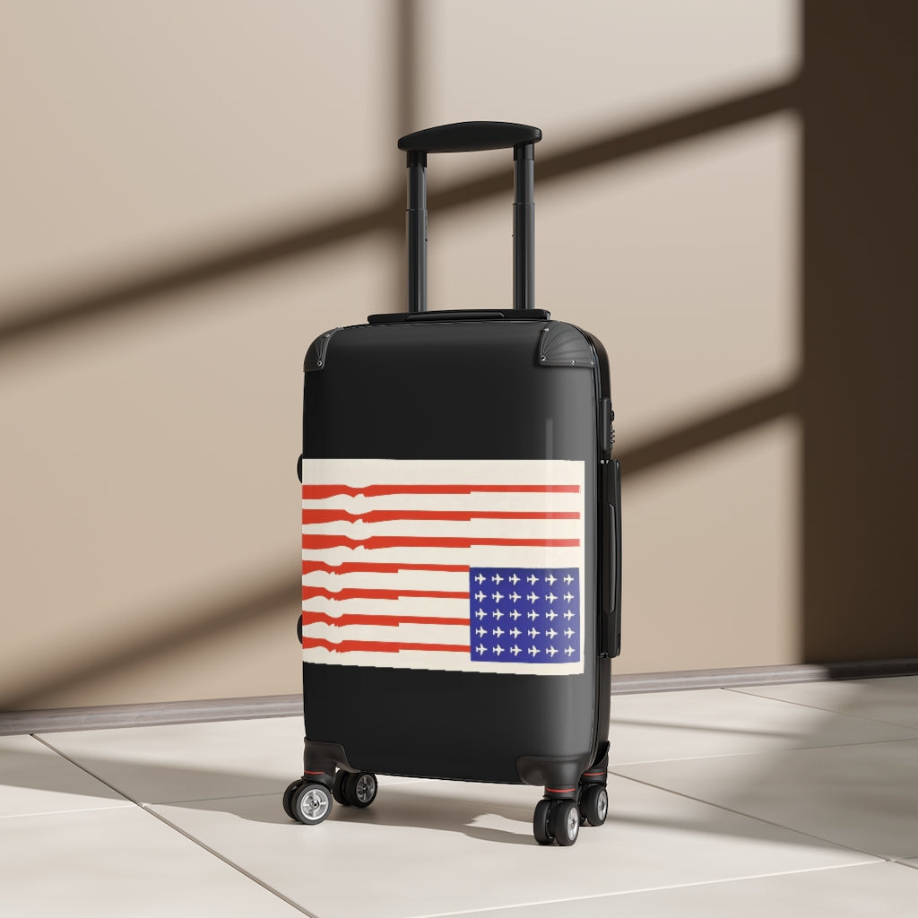 Getrott US Flag Guns for Stripes Planes for Stars 1970 World Classic Poster Black Cabin Suitcase Inner Pockets Extended Storage Adjustable Telescopic Handle Inner Pockets Double wheeled Polycarbonate Hard-shell Built-in Lock