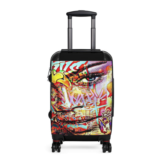 Getrott Hiphop Graffiti Beyonce Face Cabin Suitcase Extended Storage Adjustable Telescopic Handle Double wheeled Polycarbonate Hard-shell Built-in Lock-Bags-Geotrott