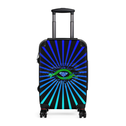 Getrott Snake Diamond Blue Rays Print Pattern Cabin Suitcase Inner Pockets Extended Storage Adjustable Telescopic Handle Inner Pockets Double wheeled Polycarbonate Hard-shell Built-in Lock