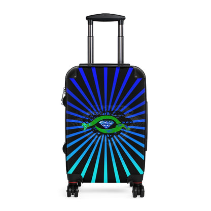 Getrott Snake Diamond Blue Rays Print Pattern Cabin Suitcase Extended Storage Adjustable Telescopic Handle Double wheeled Polycarbonate Hard-shell Built-in Lock-Bags-Geotrott