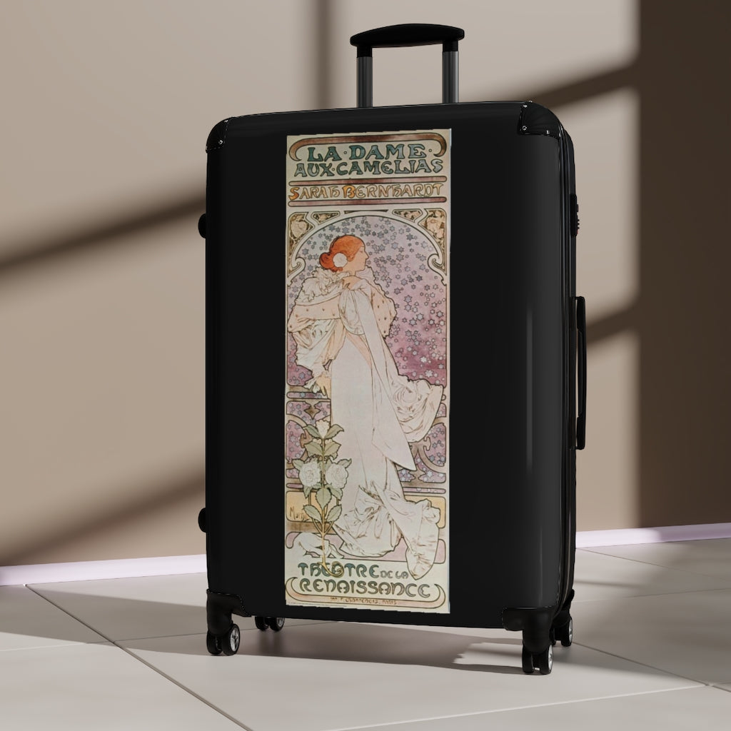 Getrott La Dame Aux Camelias Sarah Bernhardt World Classic Poster Black Cabin Suitcase Inner Pockets Extended Storage Adjustable Telescopic Handle Inner Pockets Double wheeled Polycarbonate Hard-shell Built-in Lock