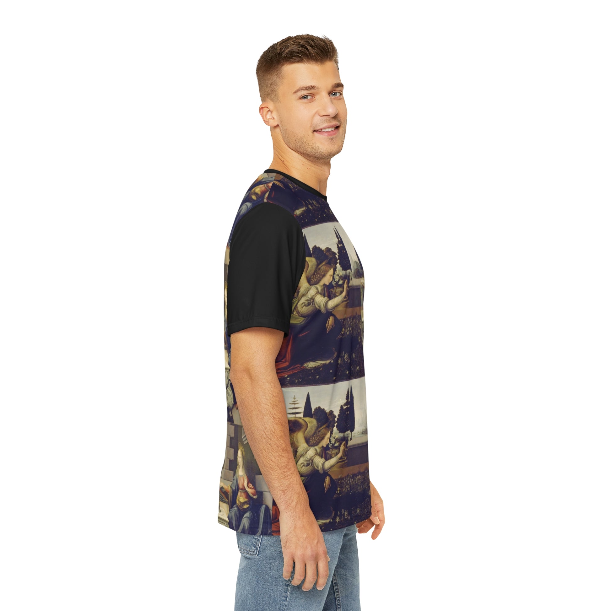 Leonardo da Vinci Annunciazione Grid Classic Art Men's Polyester Tee (AOP)-All Over Prints-Geotrott