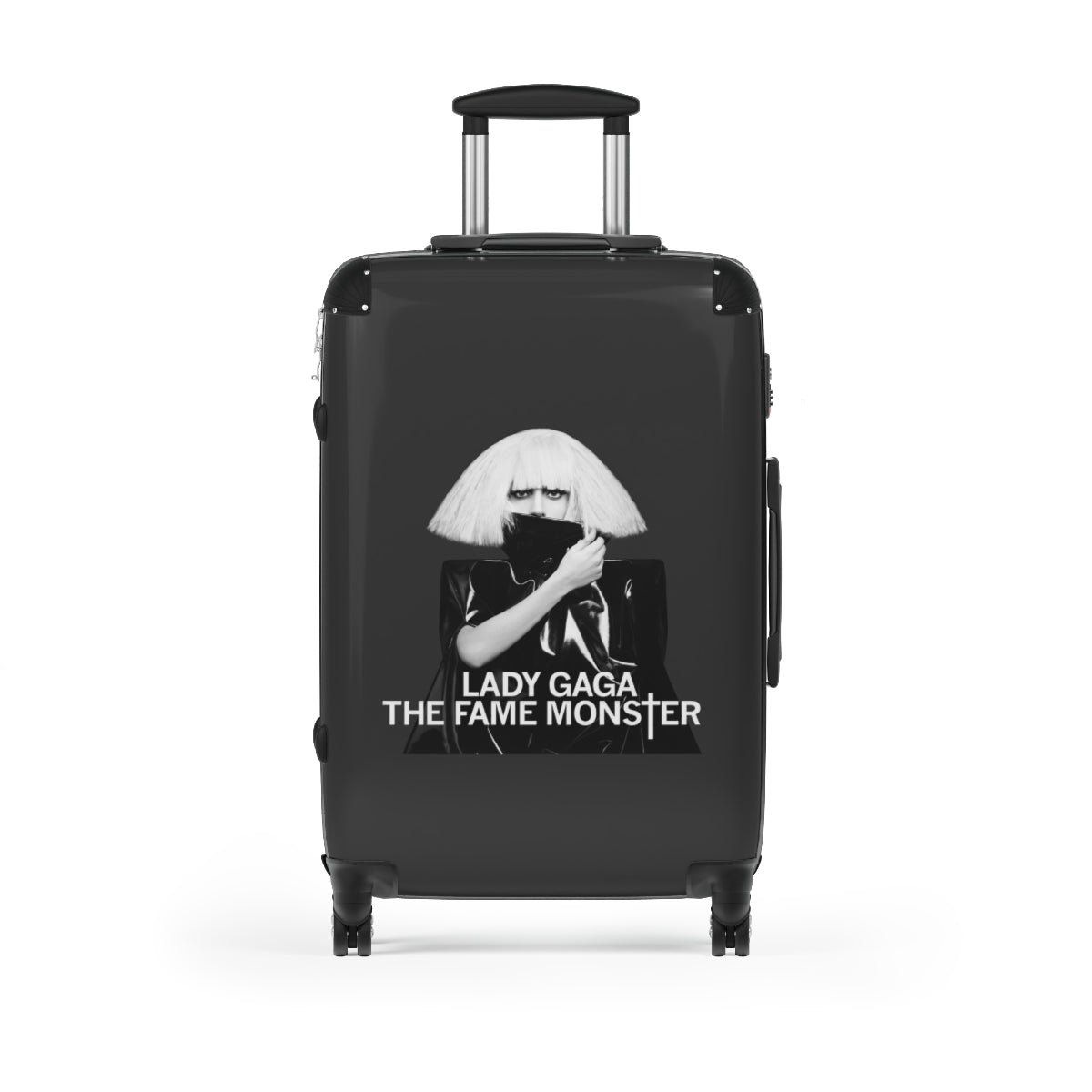 Getrott Lady Gaga The Fame Monster Black Cabin Suitcase Inner Pockets Extended Storage Adjustable Telescopic Handle Inner Pockets Double wheeled Polycarbonate Hard-shell Built-in Lock