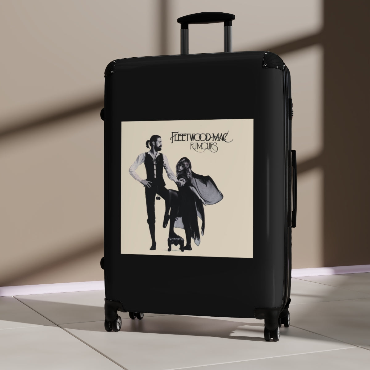 Getrott Fleetwood Mac Rumours 1977 Black Cabin Suitcase Inner Pockets Extended Storage Adjustable Telescopic Handle Inner Pockets Double wheeled Polycarbonate Hard-shell Built-in Lock