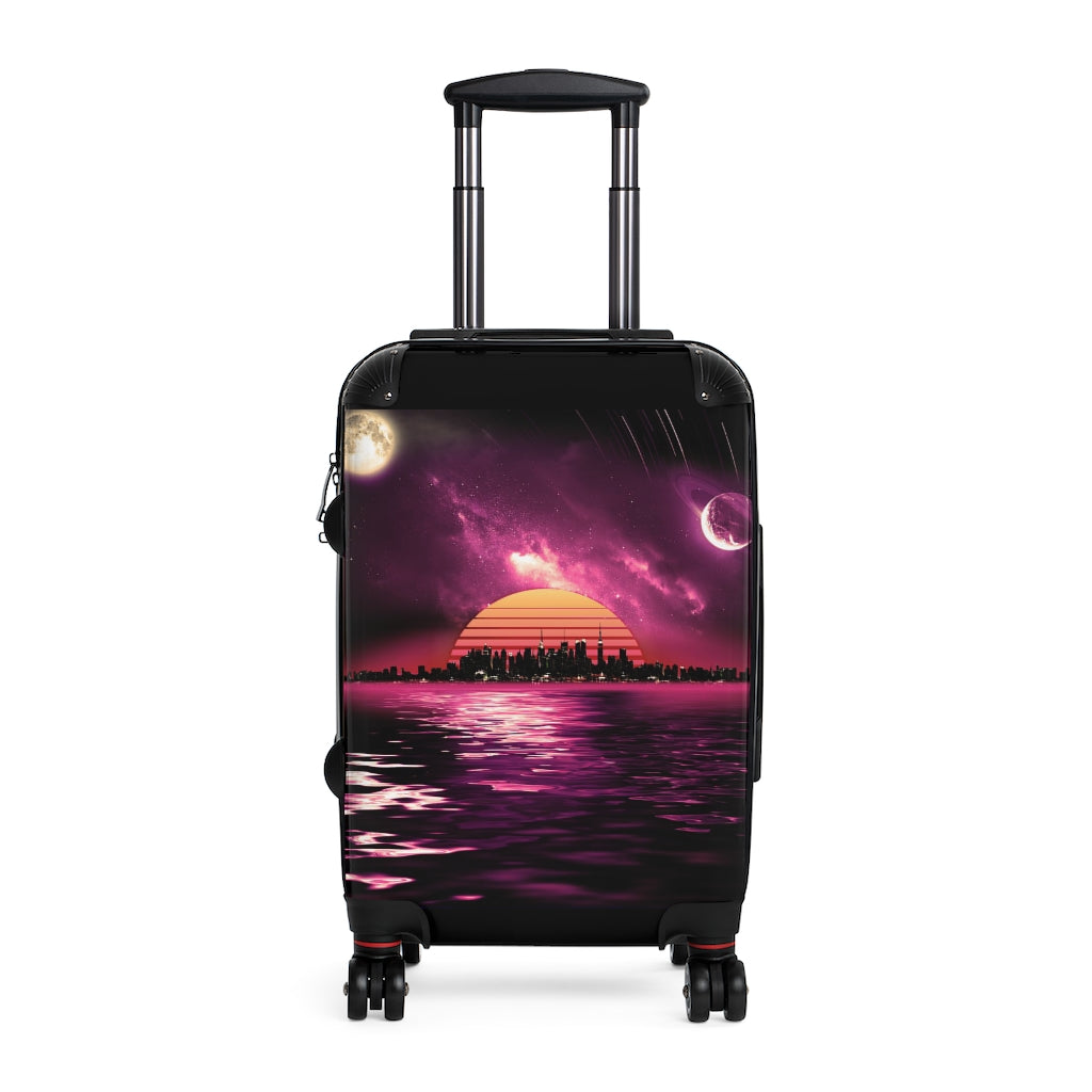 Getrott Space City Sunset Violet Black Cabin Luggage Inner Pockets Extended Storage Adjustable Telescopic Handle Inner Pockets Double wheeled Polycarbonate Hard-shell Built-in Lock