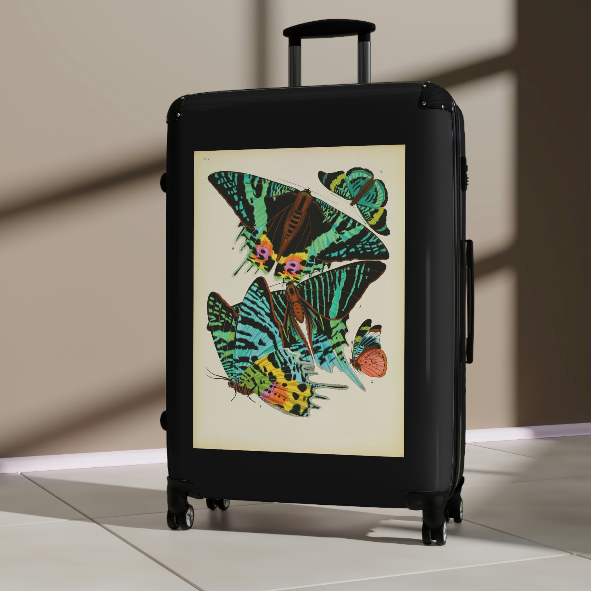 Getrott Butterflies Macrolepidopteran Rhopalocera Lepidoptera Black Red Yellow Cabin Suitcase Rolling Luggage Inner Pockets Extended Storage Adjustable Telescopic Handle Inner Pockets Double wheeled Polycarbonate Hard-shell Built-in Lock