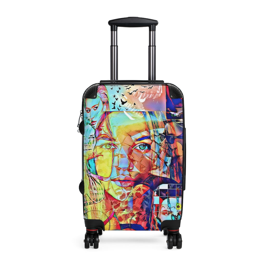 Getrott Eddy Bogaert Graffiti Art Girl Face 8 Cabin Suitcase Extended Storage Adjustable Telescopic Handle Double wheeled Polycarbonate Hard-shell Built-in Lock-Bags-Geotrott