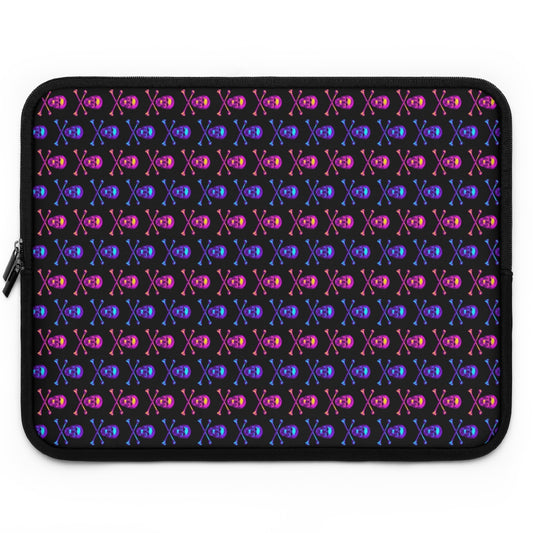 Getrott Pink Blue Skull and Bones Pattern Black Laptop Sleeve-Laptop Sleeve-Geotrott