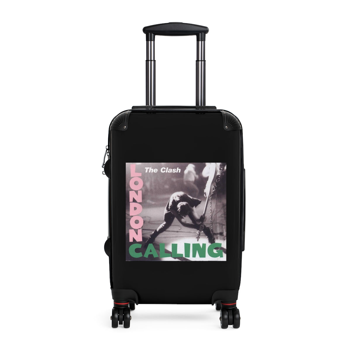 Getrott The Clash London Calling 1979 Black Cabin Suitcase Inner Pockets Extended Storage Adjustable Telescopic Handle Inner Pockets Double wheeled Polycarbonate Hard-shell Built-in Lock