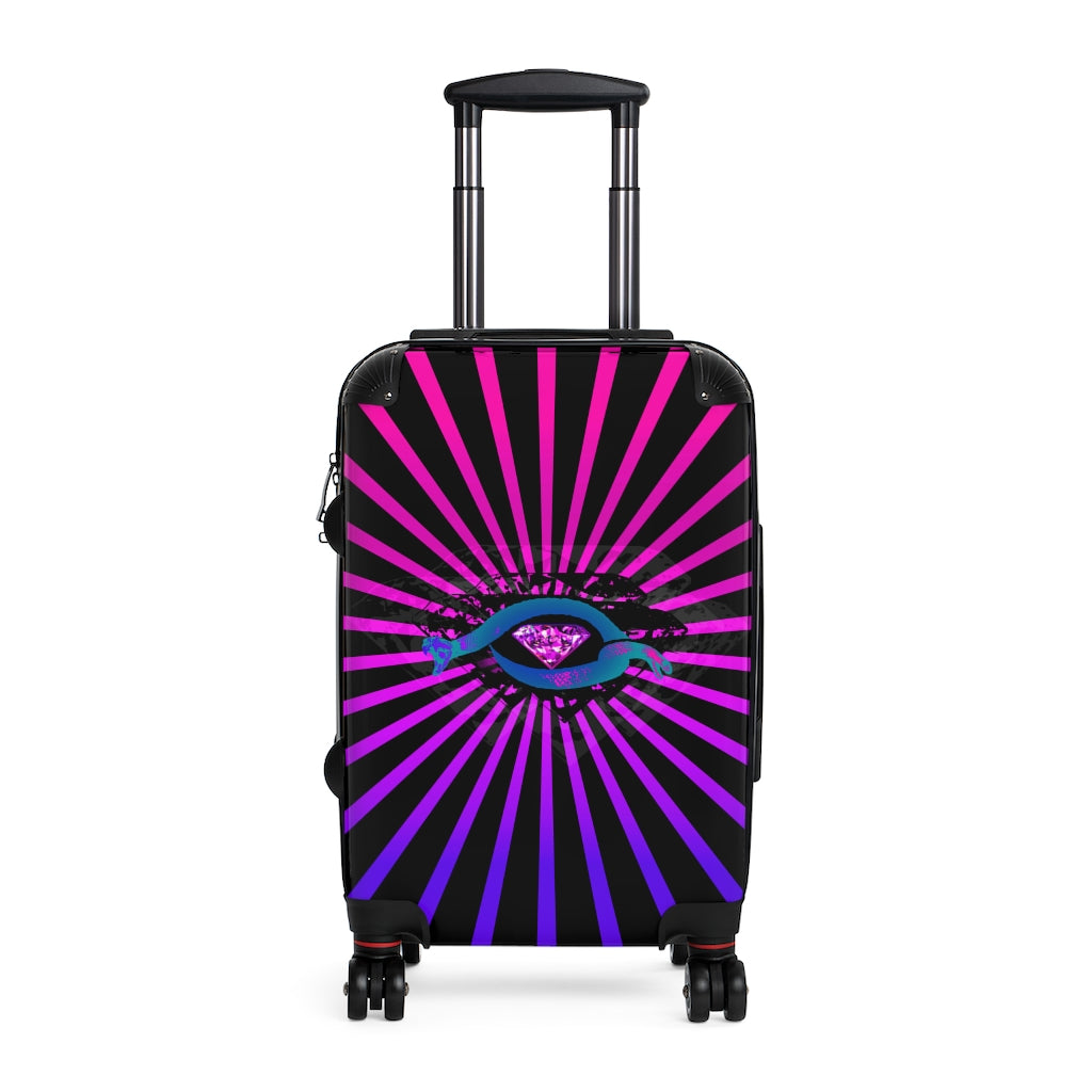 Getrott Snake Diamond Pink Rays Print Pattern Cabin Suitcase Extended Storage Adjustable Telescopic Handle Double wheeled Polycarbonate Hard-shell Built-in Lock-Bags-Geotrott