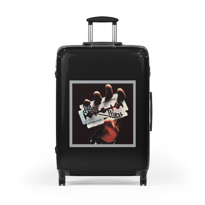 Getrott Judas Priest British Steel 1980 Black Cabin Suitcase Extended Storage Adjustable Telescopic Handle Double wheeled Polycarbonate Hard-shell Built-in Lock-Bags-Geotrott