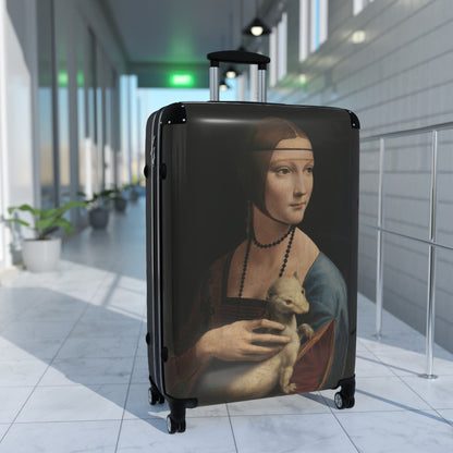 Getrott The Lady with an Ermine by Leonardo Da Vinci Black Cabin Suitcase Extended Storage Adjustable Telescopic Handle Double wheeled Polycarbonate Hard-shell Built-in Lock-Bags-Geotrott