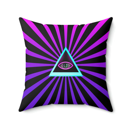 Geotrott lluminati Eye All Seeing Eye with Rays Art Pink Purple Rays Art Spun Polyester Square Pillow-Home Decor-Geotrott