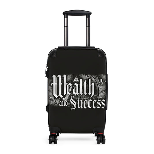 Getrott Wealth And Success Mesage Black White Cabin Suitcase Extended Storage Adjustable Telescopic Handle Double wheeled Polycarbonate Hard-shell Built-in Lock-Bags-Geotrott