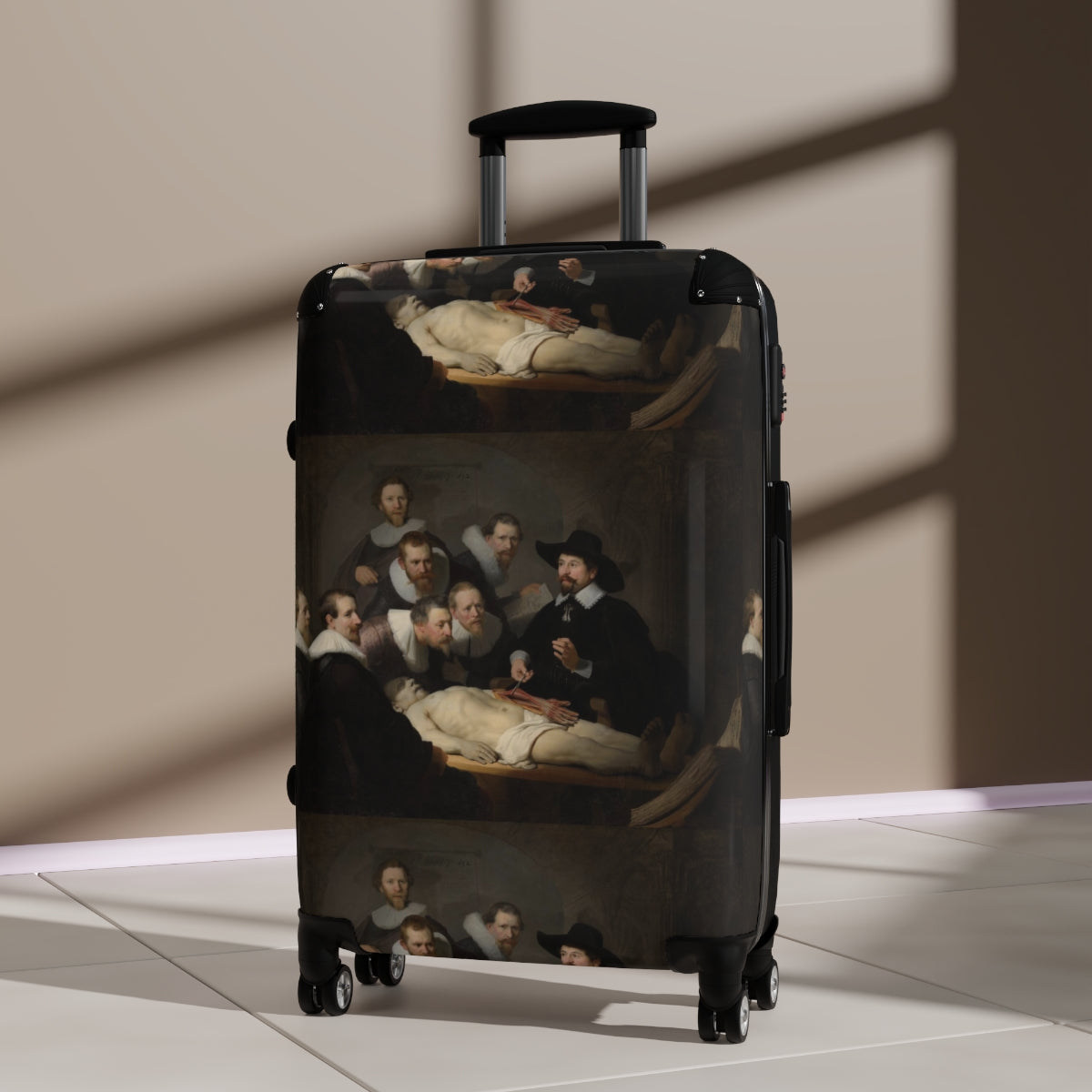 Getrott The Anatomy Lesson of Dr. Nicolaes Tulp by Rembrandt Black Cabin Suitcase Inner Pockets Extended Storage Adjustable Telescopic Handle Inner Pockets Double wheeled Polycarbonate Hard-shell Built-in Lock