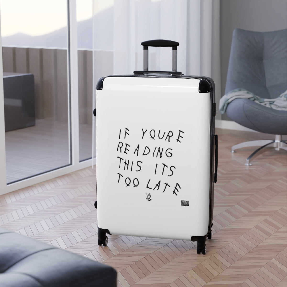 Getrott Drake If You’re Reading This It’s Too Late 2015 White Cabin Suitcase Extended Storage Adjustable Telescopic Handle Double wheeled Polycarbonate Hard-shell Built-in Lock-Bags-Geotrott