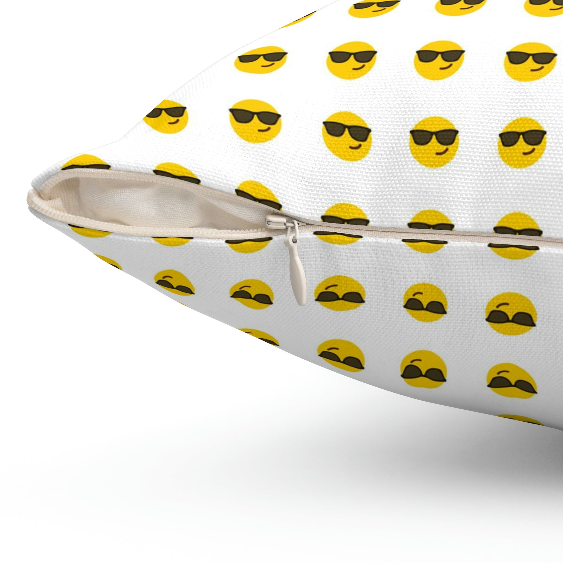 Geotrott Emojis Smiling Face with Sunglasses White Spun Polyester Square Pillow-Home Decor-Geotrott
